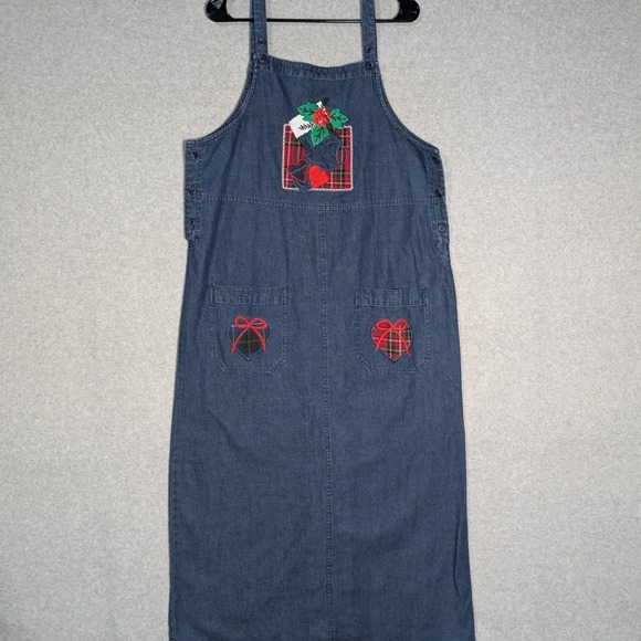 Westbound Dresses & Skirts - Westbound Pinafore Jumper Dress Medium Christmas Plaid Denim Holiday Festive